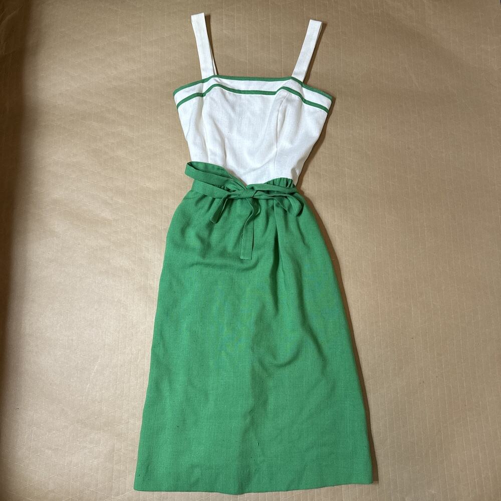 VTG Lanz Originals Preppy Green White Midi Dress Women's